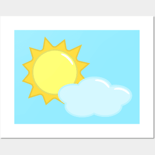 Cute Sun and Cloud Weather Icon in Light Blue Posters and Art